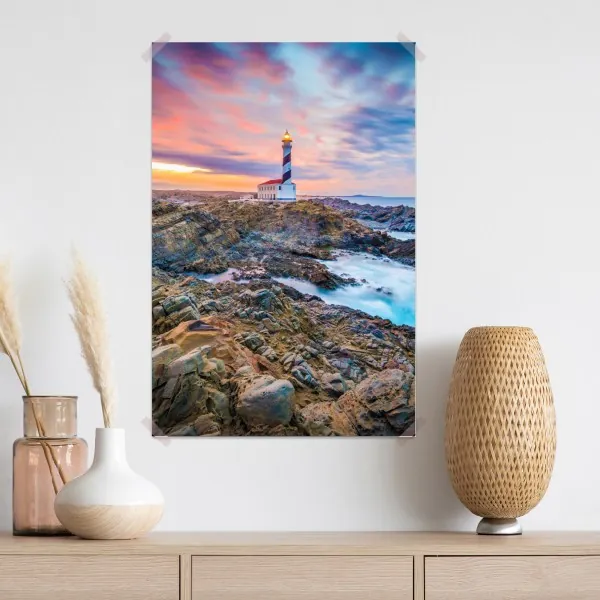 Poster sonnenuntergang bei leuchtturm Favaritx, Menorca – Wallnifity® Poster sonnenuntergang bei leuchtturm Favaritx, Menorca – Wallnifity®