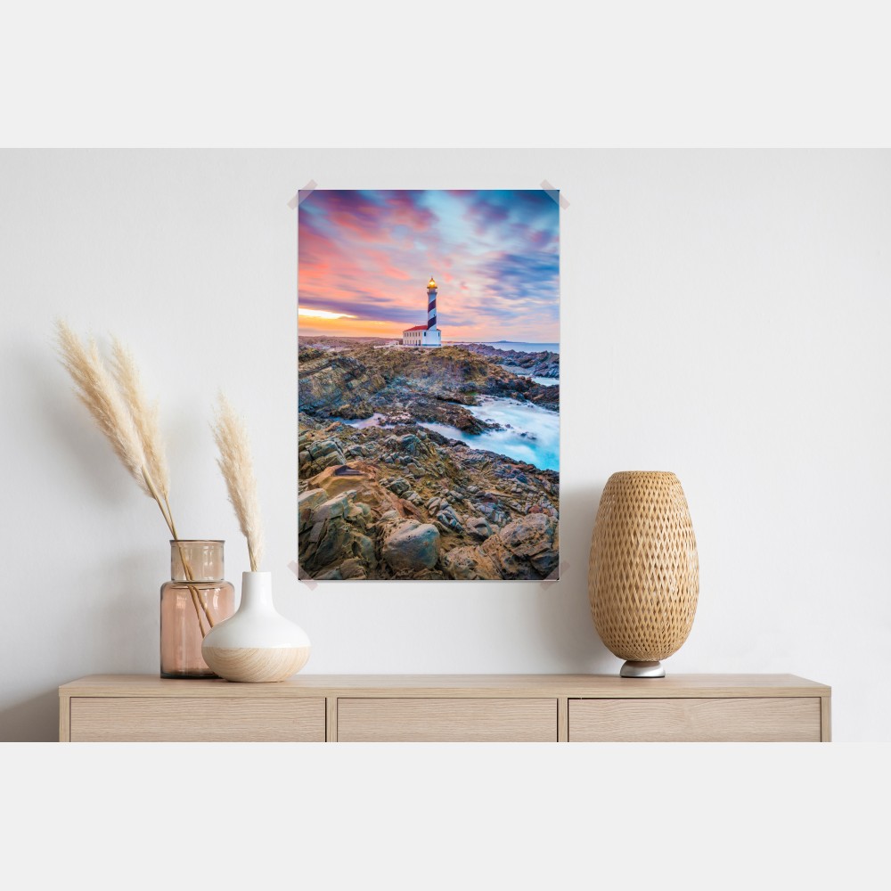Poster sonnenuntergang bei leuchtturm Favaritx, Menorca – Wallnifity® Poster sonnenuntergang bei leuchtturm Favaritx, Menorca – Wallnifity®