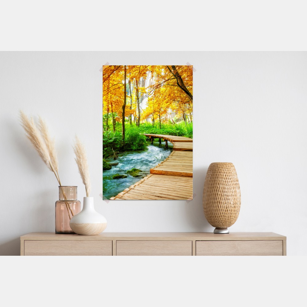 Poster goldener steg durch den wald bei Plitvicer Seen – Wallnifity® Poster goldener steg durch den wald bei Plitvicer Seen – Wallnifity®