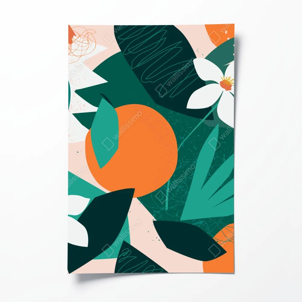 Poster tropische blätter und zitrus illustration – Wallnifity®