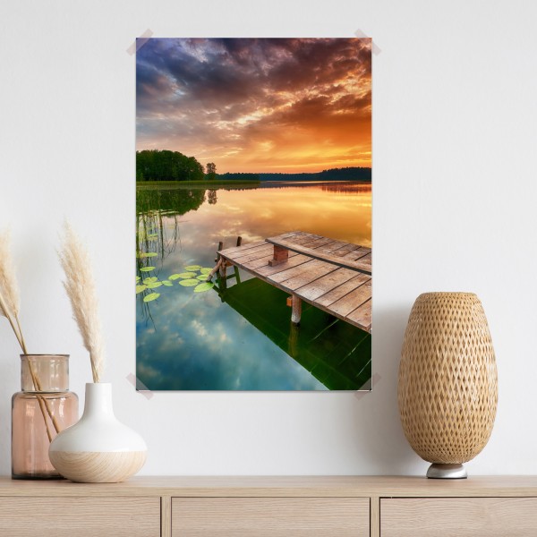 Poster goldener sonnenaufgang über ruhigem see – Wallnifity® Poster goldener sonnenaufgang über ruhigem see – Wallnifity®