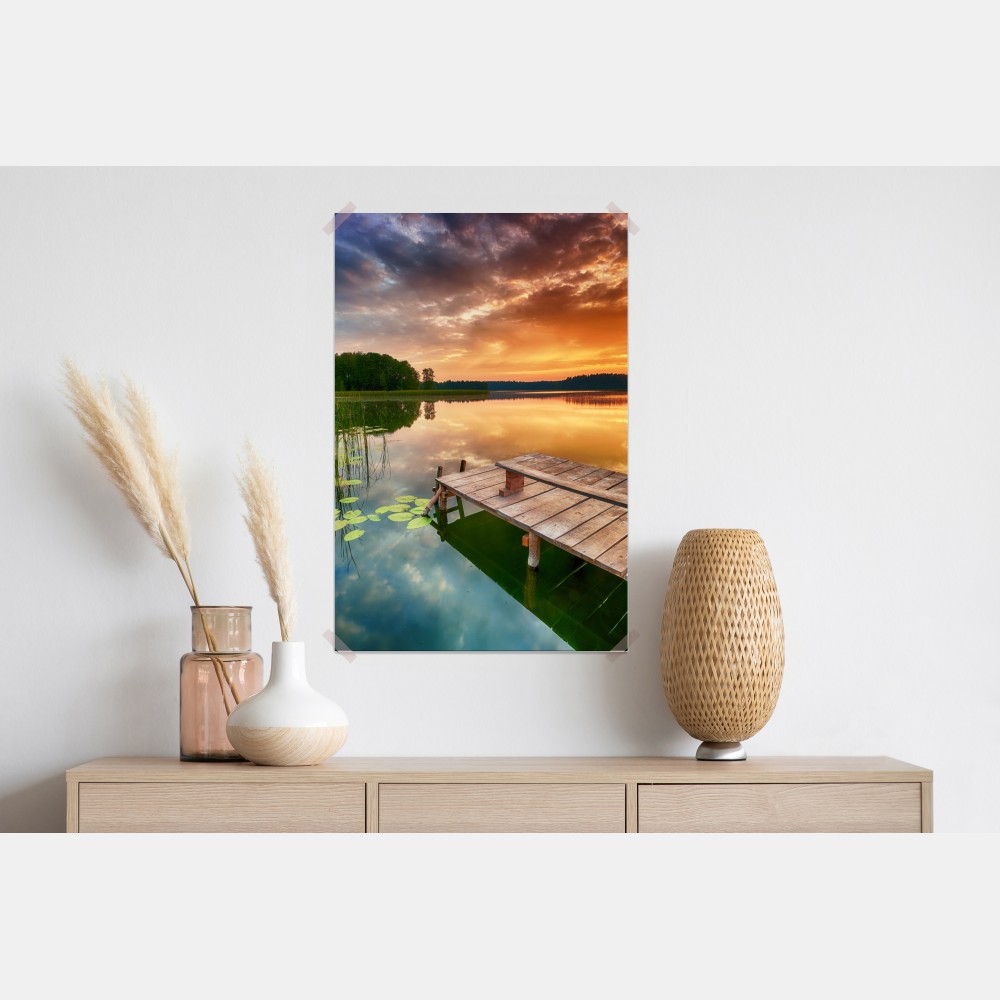 Poster goldener sonnenaufgang über ruhigem see – Wallnifity® Poster goldener sonnenaufgang über ruhigem see – Wallnifity®