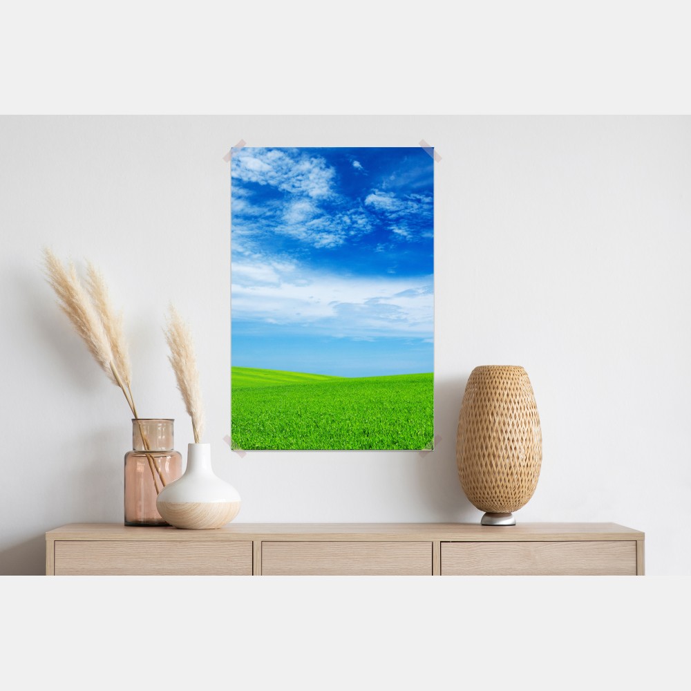 Poster grüne wiese unter blauem himmel – Wallnifity® Poster grüne wiese unter blauem himmel – Wallnifity®