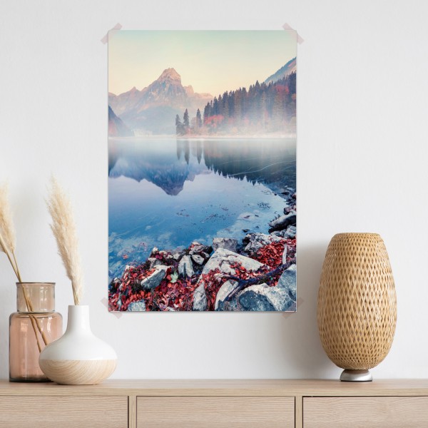 Poster nebliger herbstmorgen am Obersee, Schweizer Alpen – Wallnifity® Poster nebliger herbstmorgen am Obersee, Schweizer Alpen – Wallnifity®