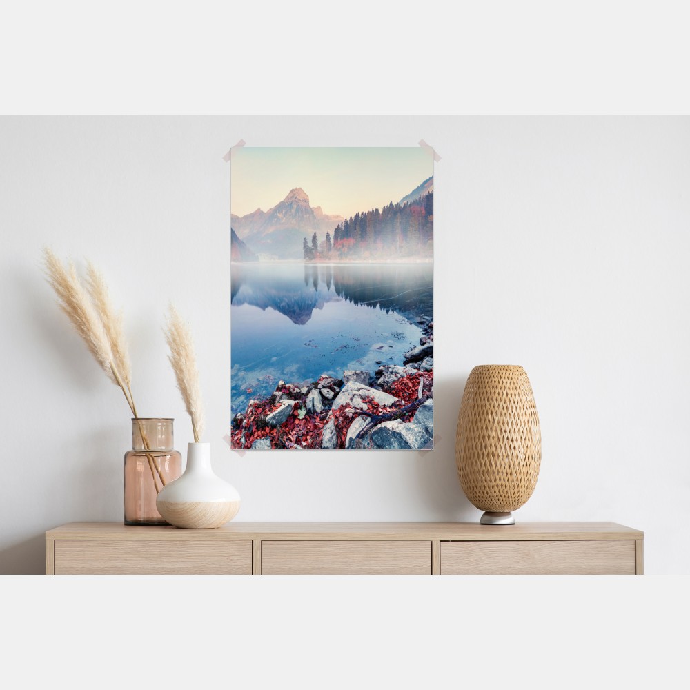 Poster nebliger herbstmorgen am Obersee, Schweizer Alpen – Wallnifity® Poster nebliger herbstmorgen am Obersee, Schweizer Alpen – Wallnifity®