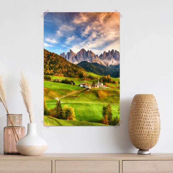 Poster herbstlicher sonnenuntergang über Santa Maddalena, Dolomiten – Wallnifity® Poster herbstlicher sonnenuntergang über Santa Maddalena, Dolomiten – Wallnifity®