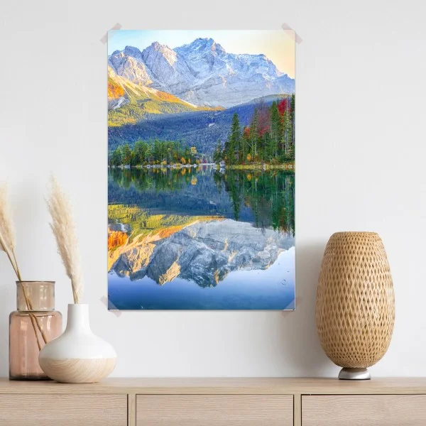 Poster herbstliche spiegelung am Eibsee bei Zugspitze – Wallnifity® Poster herbstliche spiegelung am Eibsee bei Zugspitze – Wallnifity®