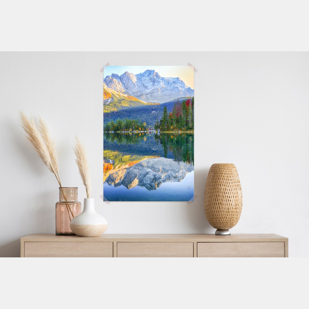 Poster herbstliche spiegelung am Eibsee bei Zugspitze – Wallnifity® Poster herbstliche spiegelung am Eibsee bei Zugspitze – Wallnifity®