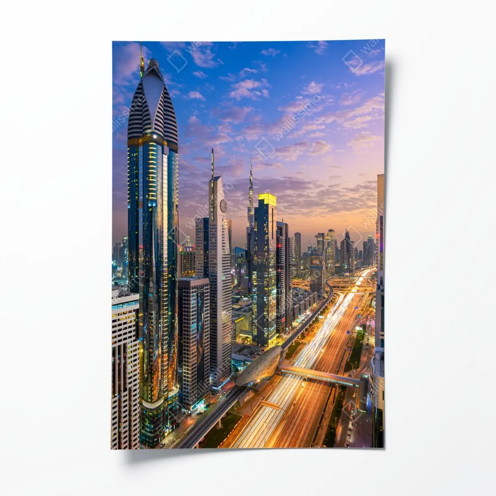 Poster stadtszene Dubais bei dämmerung – Wallnifity® Poster stadtszene Dubais bei dämmerung – Wallnifity®