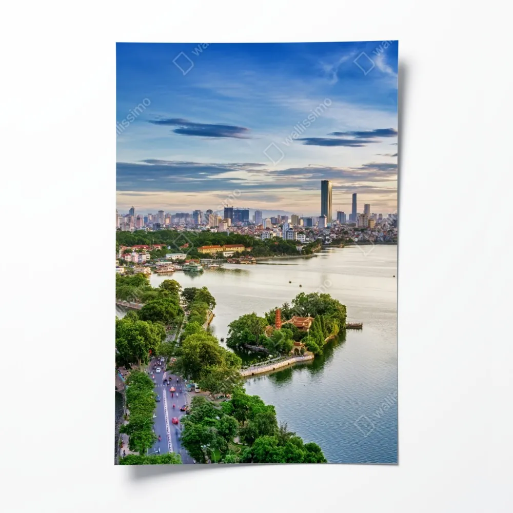 Poster ruhige städtische panorama am see – Wallnifity® Poster ruhige städtische panorama am see – Wallnifity®