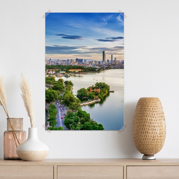 Poster ruhige städtische panorama am see – Wallnifity® Poster ruhige städtische panorama am see – Wallnifity®