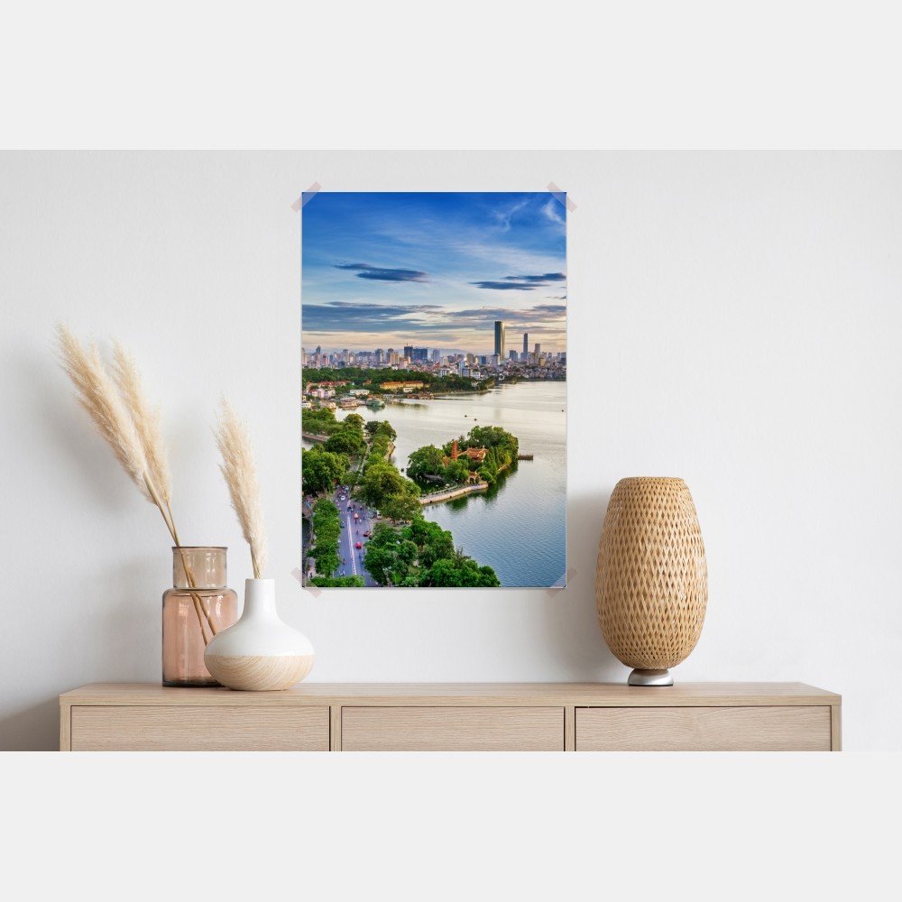 Poster ruhige städtische panorama am see – Wallnifity® Poster ruhige städtische panorama am see – Wallnifity®