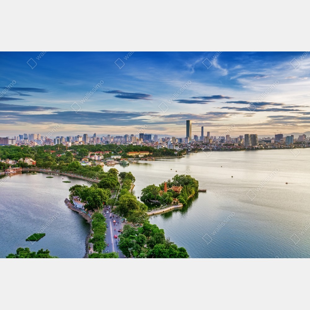 Poster ruhige städtische panorama am see – Wallnifity® Poster ruhige städtische panorama am see – Wallnifity®