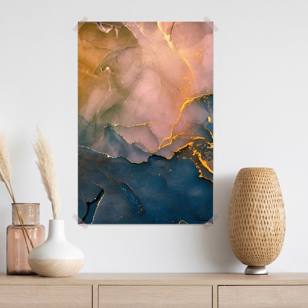 Poster blaues und goldenes abstraktes marmormotiv – Wallnifity® Poster blaues und goldenes abstraktes marmormotiv – Wallnifity®