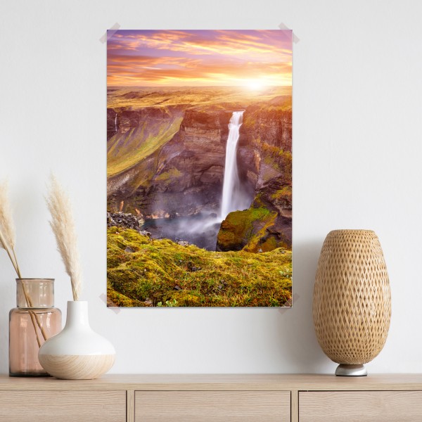 Poster Haifoss wasserfall bei sonnenuntergang – Wallnifity® Poster Haifoss wasserfall bei sonnenuntergang – Wallnifity®