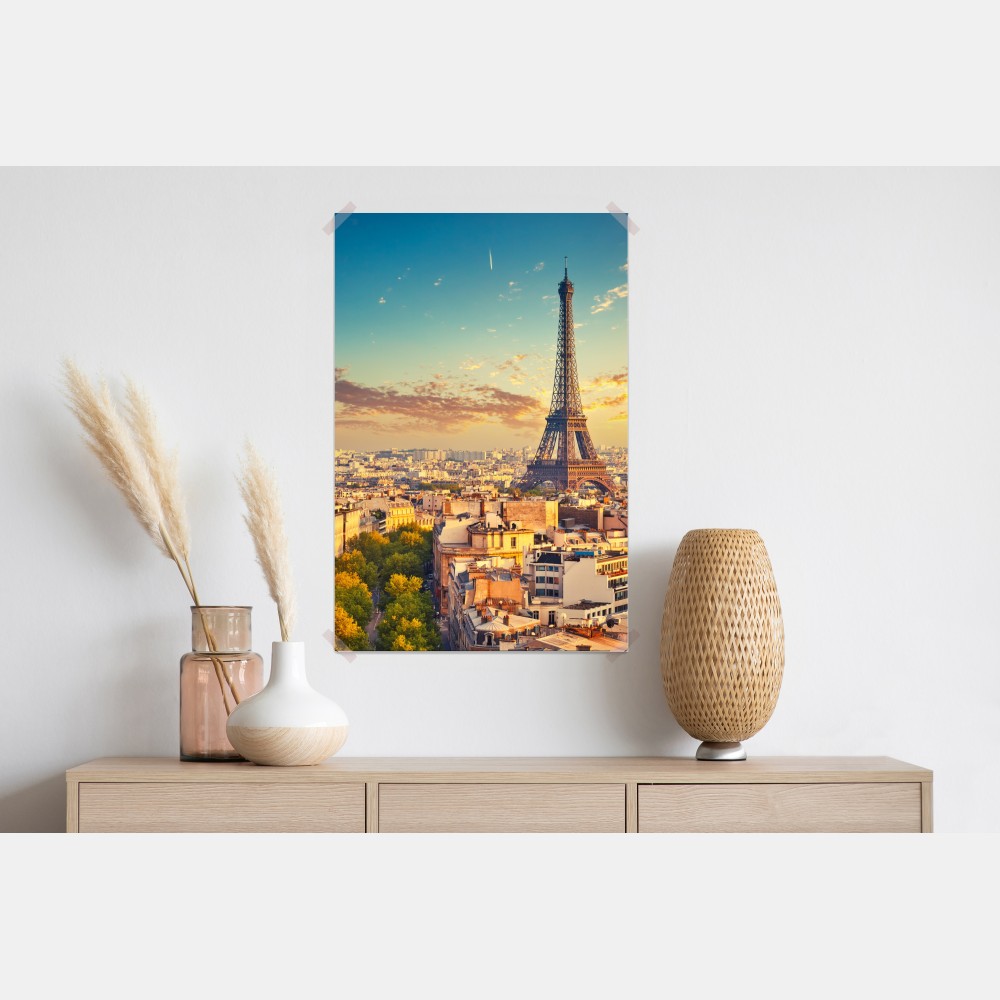Poster sonnenuntergang über Paris skyline mit eiffelturm – Wallnifity® Poster sonnenuntergang über Paris skyline mit eiffelturm – Wallnifity®