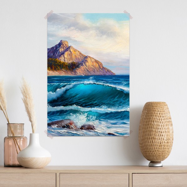 Poster türkisblaue welle - meereslandschaft in öl – Wallnifity® Poster türkisblaue welle - meereslandschaft in öl – Wallnifity®