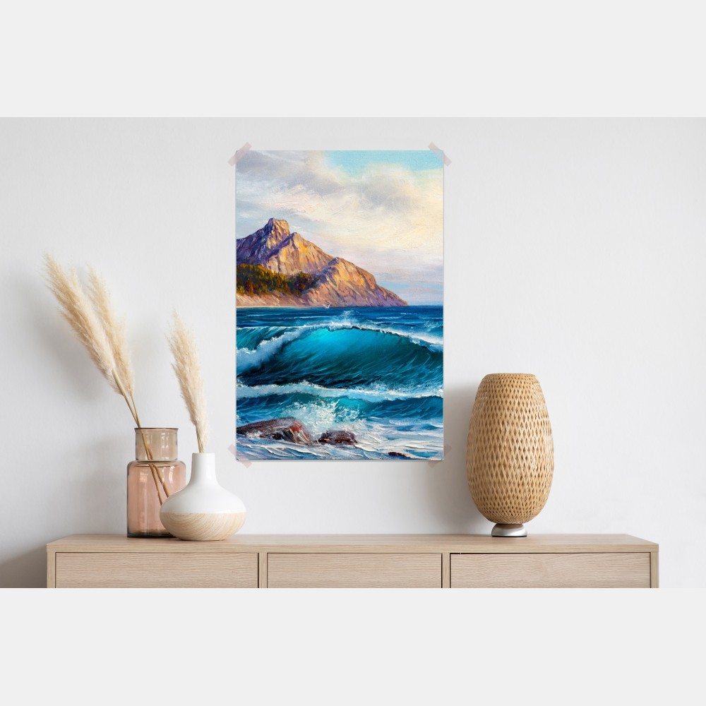 Poster türkisblaue welle - meereslandschaft in öl – Wallnifity® Poster türkisblaue welle - meereslandschaft in öl – Wallnifity®
