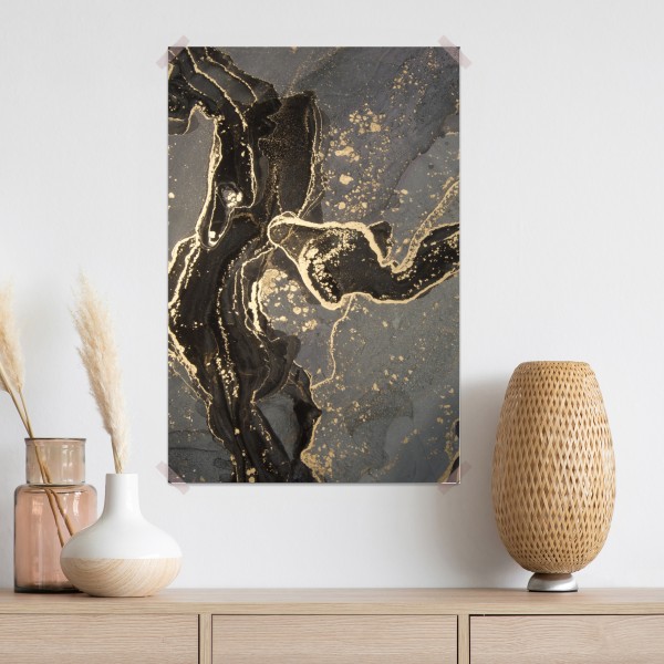 Poster luxuriöser schwarz-goldener marmor abstrakt – Wallnifity® Poster luxuriöser schwarz-goldener marmor abstrakt – Wallnifity®