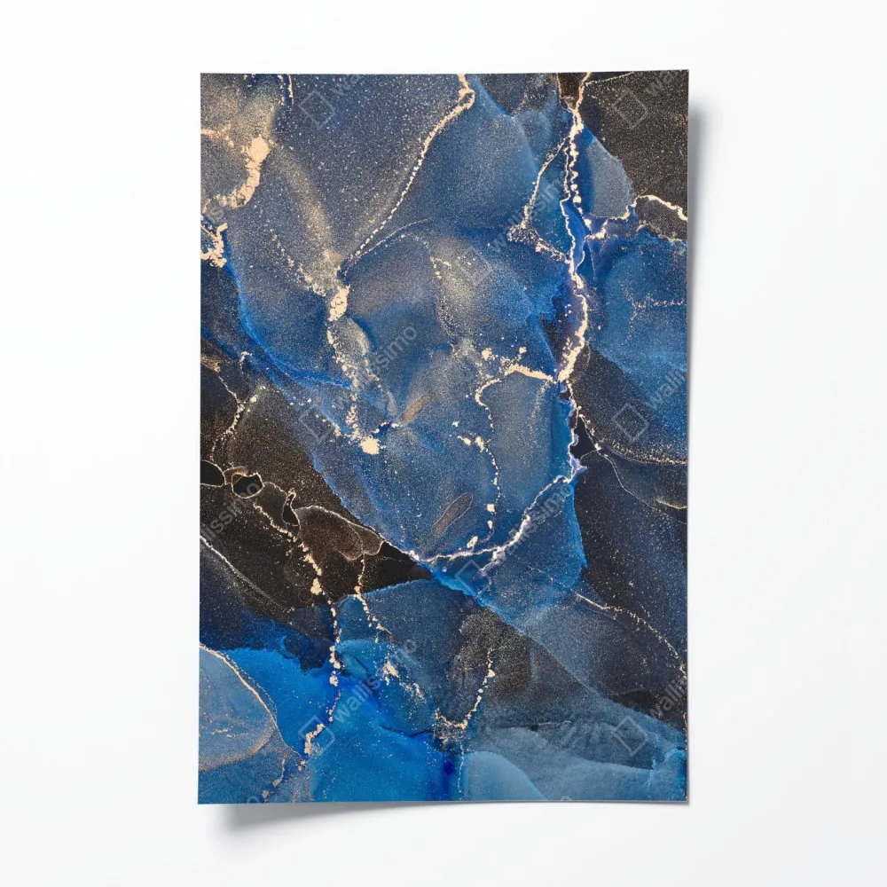 Poster luxuriöse blaue und goldene abstrakte wellen – Wallnifity® Poster luxuriöse blaue und goldene abstrakte wellen – Wallnifity®