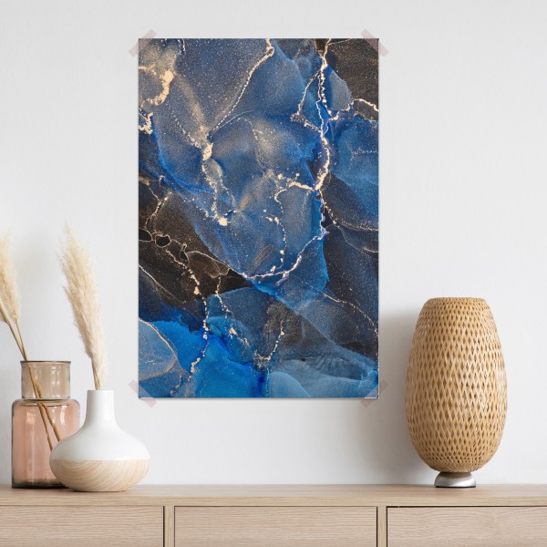 Poster luxuriöse blaue und goldene abstrakte wellen – Wallnifity® Poster luxuriöse blaue und goldene abstrakte wellen – Wallnifity®