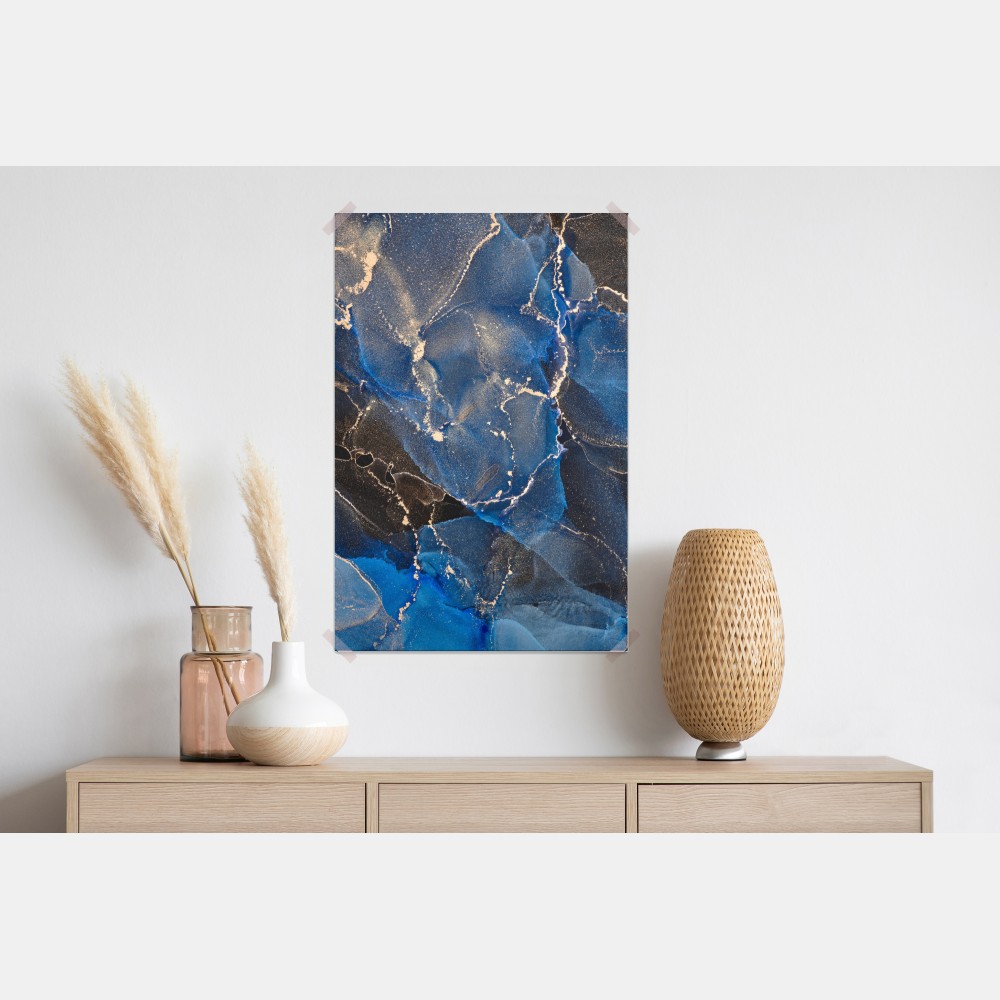 Poster luxuriöse blaue und goldene abstrakte wellen – Wallnifity® Poster luxuriöse blaue und goldene abstrakte wellen – Wallnifity®