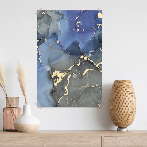 Poster luxuriöse blau-goldene abstraktion – Wallnifity® Poster luxuriöse blau-goldene abstraktion – Wallnifity®