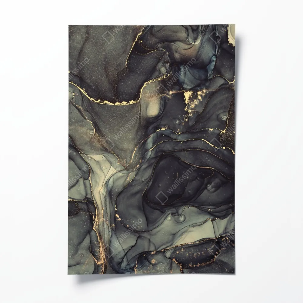 Poster luxuriöse abstrakte alkoholtinten-kunst mit goldenen adern – Wallnifity® Poster luxuriöse abstrakte alkoholtinten-kunst mit goldenen adern – Wallnifity®