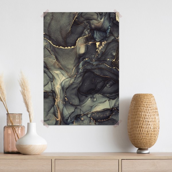 Poster luxuriöse abstrakte alkoholtinten-kunst mit goldenen adern – Wallnifity® Poster luxuriöse abstrakte alkoholtinten-kunst mit goldenen adern – Wallnifity®