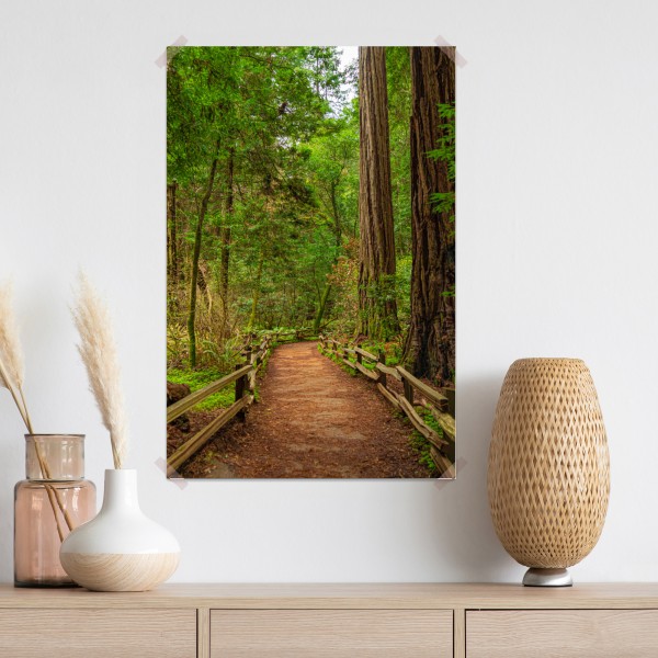 Poster majestätischer waldpfad zwischen mammutbäumen – Wallnifity® Poster majestätischer waldpfad zwischen mammutbäumen – Wallnifity®