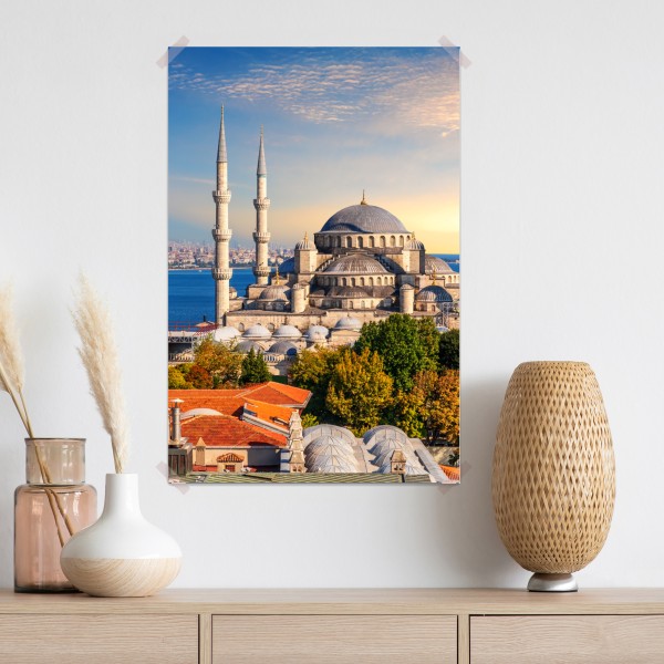Poster Istanbul mit der Blauen Moschee bei Sonnenuntergang – Wallnifity® Poster Istanbul mit der Blauen Moschee bei Sonnenuntergang – Wallnifity®