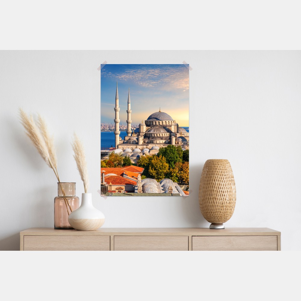 Poster Istanbul mit der Blauen Moschee bei Sonnenuntergang – Wallnifity® Poster Istanbul mit der Blauen Moschee bei Sonnenuntergang – Wallnifity®