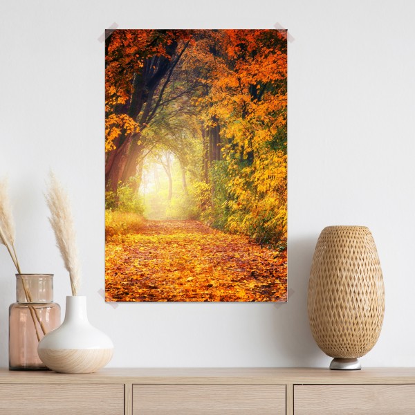 Poster herbstlicher waldpfad im goldenen licht – Wallnifity® Poster herbstlicher waldpfad im goldenen licht – Wallnifity®