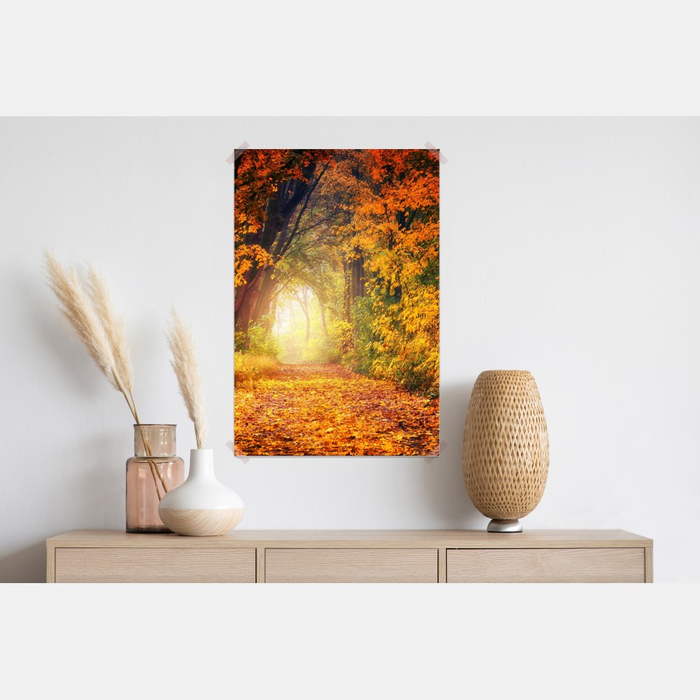 Poster herbstlicher waldpfad im goldenen licht – Wallnifity® Poster herbstlicher waldpfad im goldenen licht – Wallnifity®