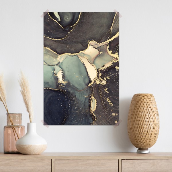 Poster türkis und gold abstrakte fließmalerei – Wallnifity® Poster türkis und gold abstrakte fließmalerei – Wallnifity®