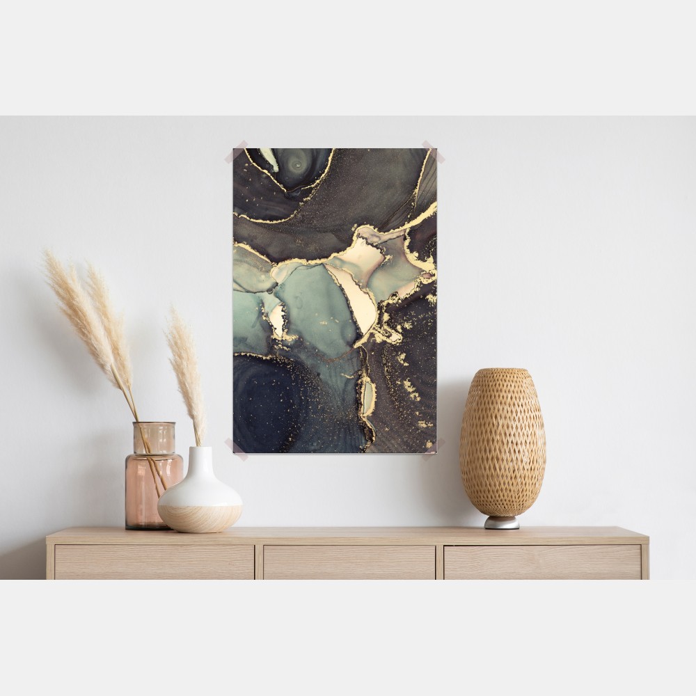 Poster türkis und gold abstrakte fließmalerei – Wallnifity® Poster türkis und gold abstrakte fließmalerei – Wallnifity®
