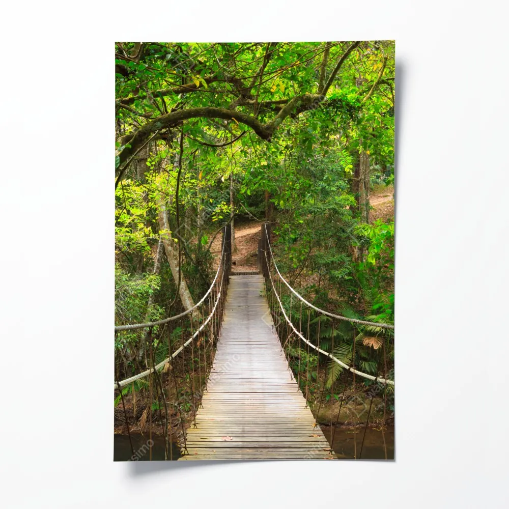 Poster hängende holzbrücke im grünen wald – Wallnifity® Poster hängende holzbrücke im grünen wald – Wallnifity®