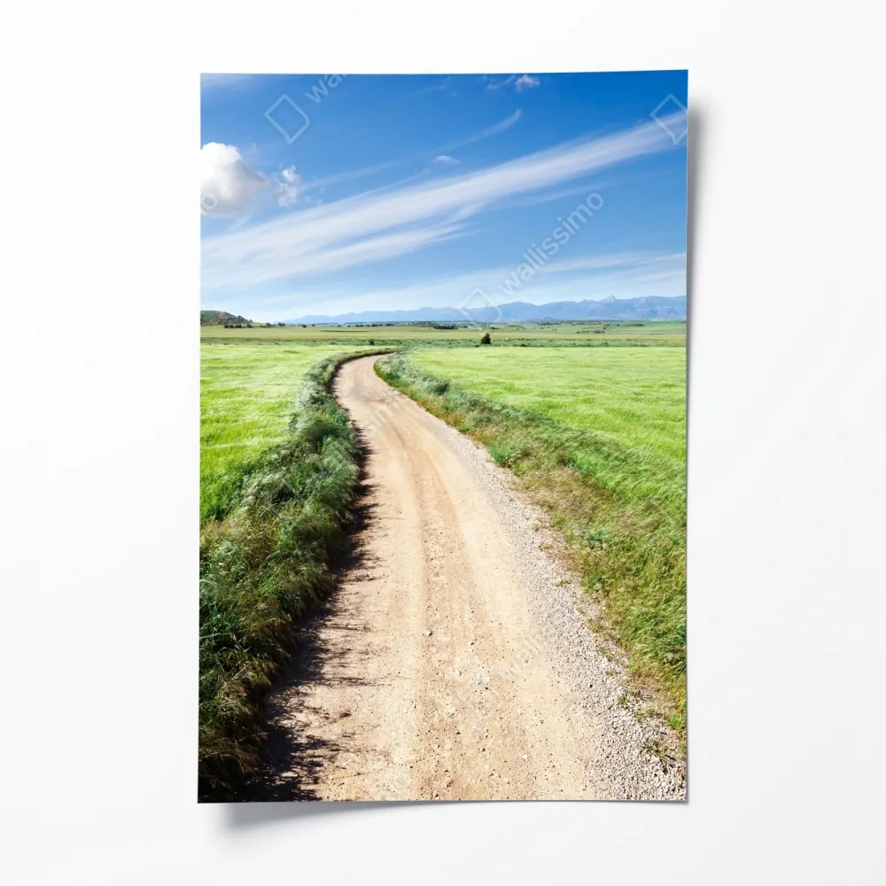 Poster gewundener landweg durch grüne wiesen – Wallnifity® Poster gewundener landweg durch grüne wiesen – Wallnifity®