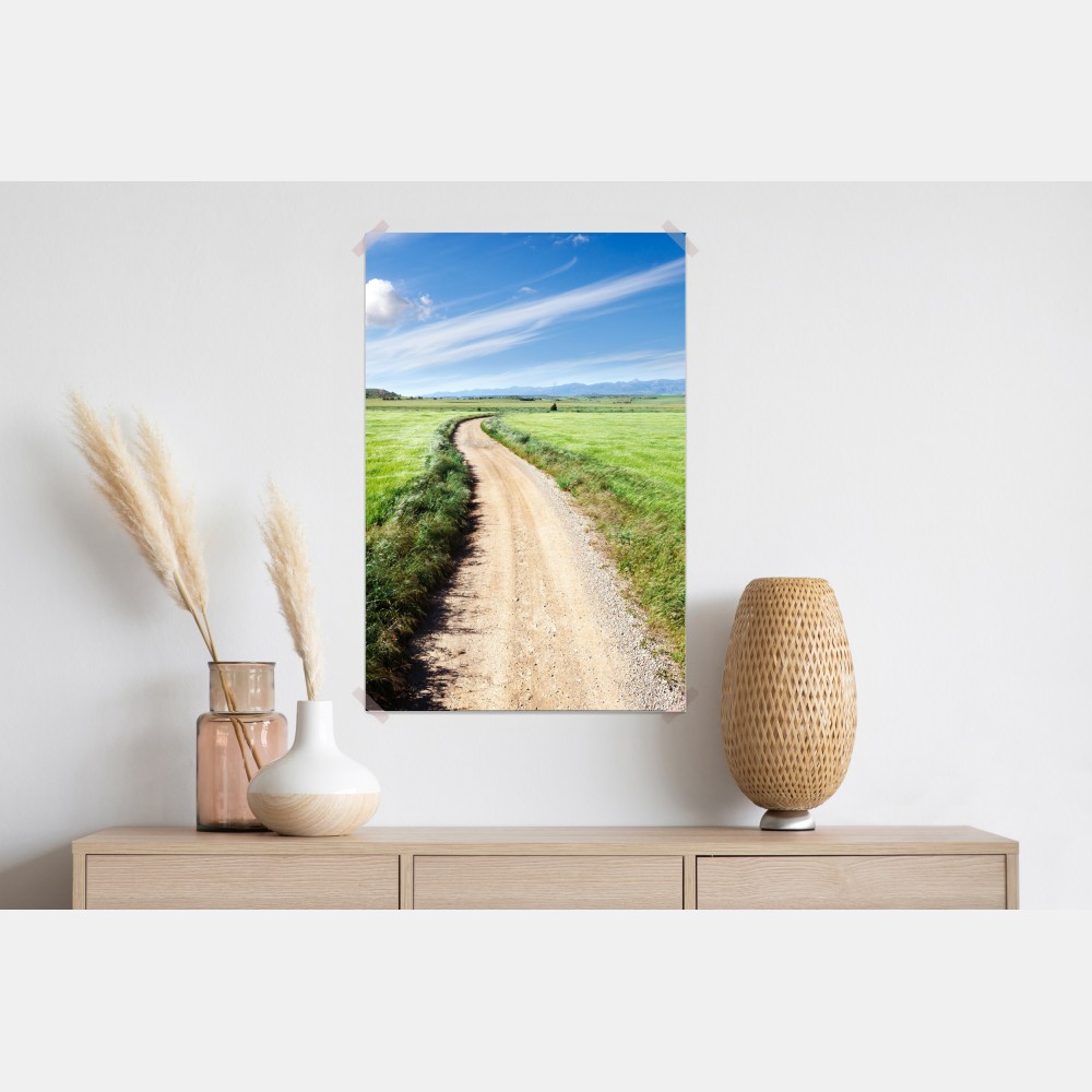 Poster gewundener landweg durch grüne wiesen – Wallnifity® Poster gewundener landweg durch grüne wiesen – Wallnifity®