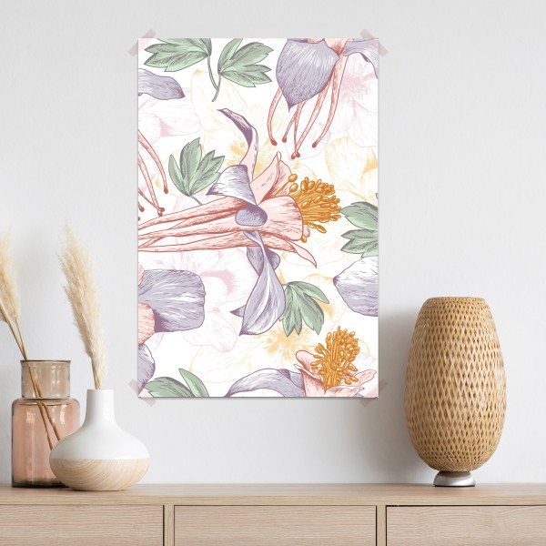 Poster zarte pastellblumen im botanischen stil – Wallnifity® Poster zarte pastellblumen im botanischen stil – Wallnifity®