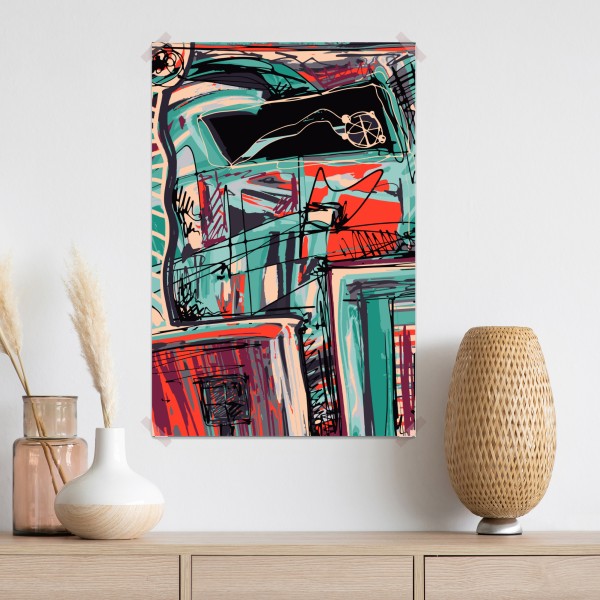 Poster türkis-korall abstrakte komposition – Wallnifity® Poster türkis-korall abstrakte komposition – Wallnifity®