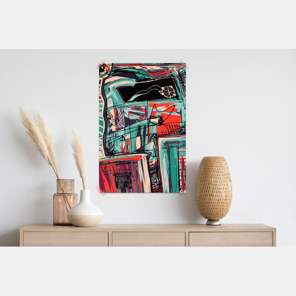 Poster türkis-korall abstrakte komposition – Wallnifity® Poster türkis-korall abstrakte komposition – Wallnifity®