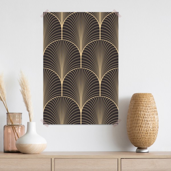 Poster art deco goldenes fächermuster – Wallnifity®