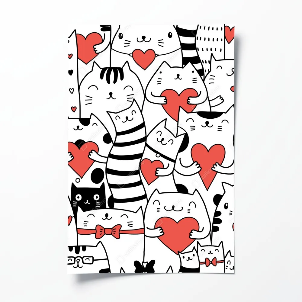 Poster süße katzen mit herzen muster – Wallnifity® Poster süße katzen mit herzen muster – Wallnifity®
