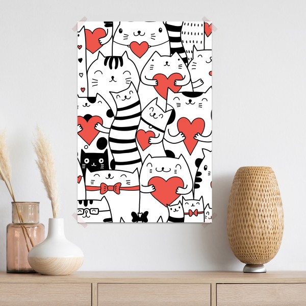 Poster süße katzen mit herzen muster – Wallnifity® Poster süße katzen mit herzen muster – Wallnifity®