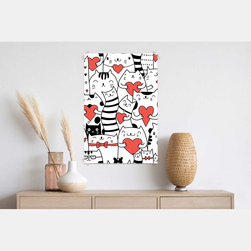Poster süße katzen mit herzen muster – Wallnifity® Poster süße katzen mit herzen muster – Wallnifity®