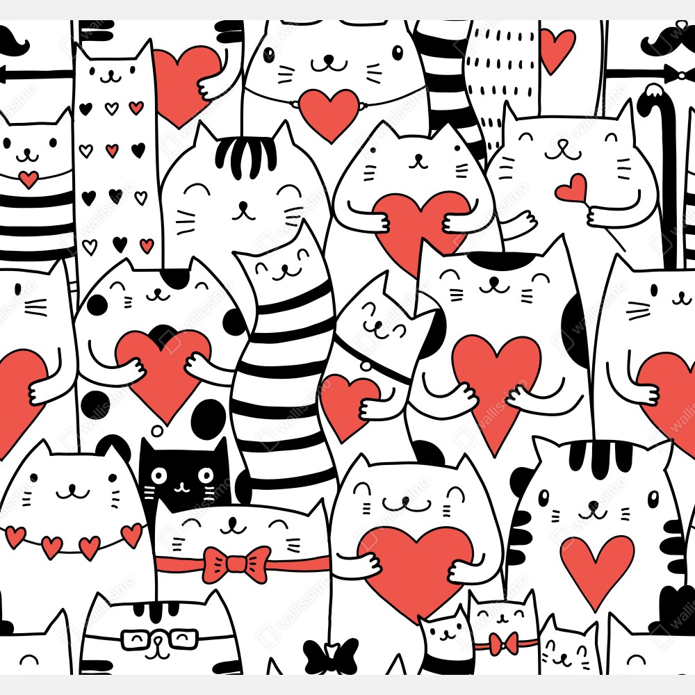 Poster süße katzen mit herzen muster – Wallnifity® Poster süße katzen mit herzen muster – Wallnifity®