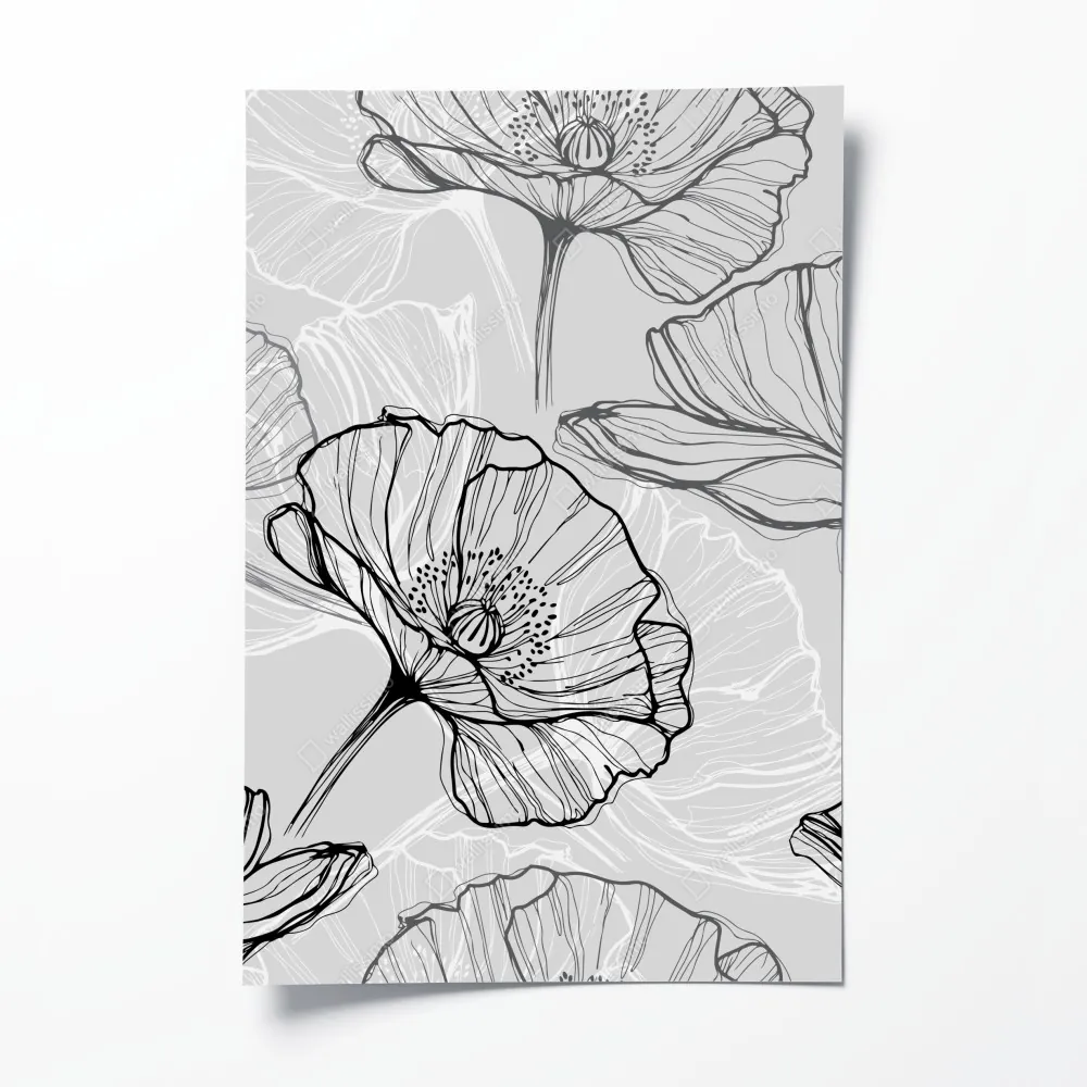 Poster zarter grauer mohn in linienzeichnung – Wallnifity® Poster zarter grauer mohn in linienzeichnung – Wallnifity®