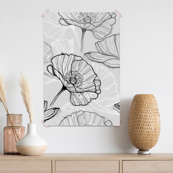 Poster zarter grauer mohn in linienzeichnung – Wallnifity® Poster zarter grauer mohn in linienzeichnung – Wallnifity®