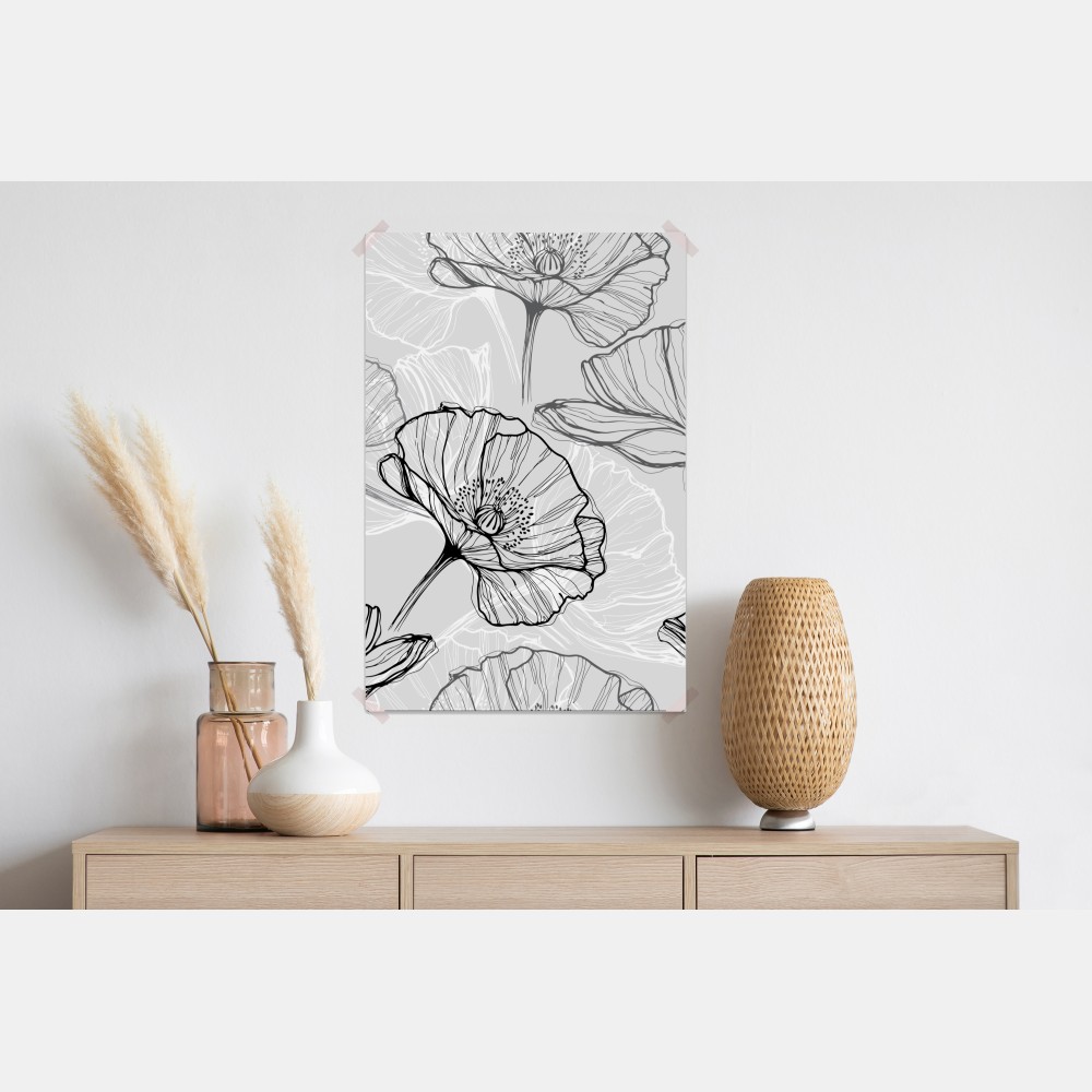 Poster zarter grauer mohn in linienzeichnung – Wallnifity® Poster zarter grauer mohn in linienzeichnung – Wallnifity®